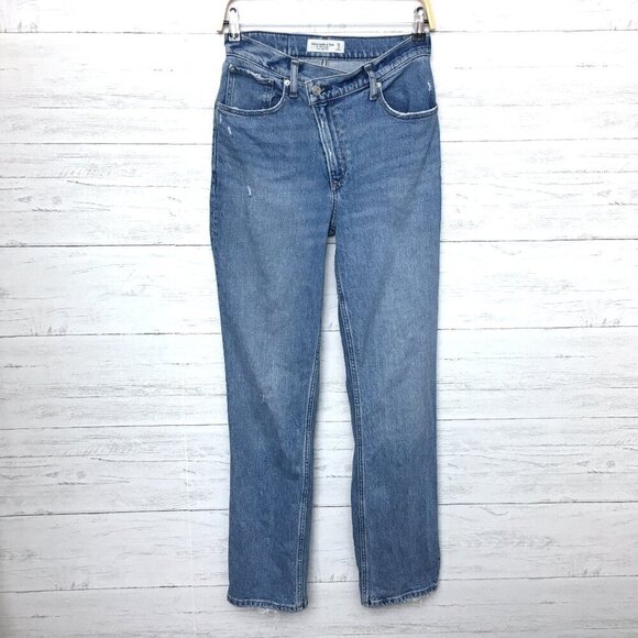 Abercrombie & Fitch Jeans The 90's Straight Leg Criss Cross Front High Rise 26 - Picture 1 of 9